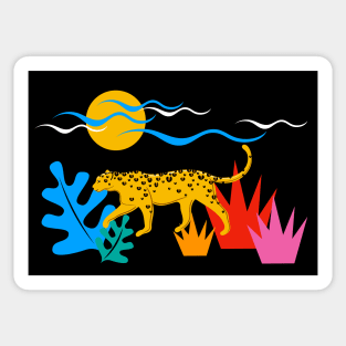 Walking Leopard Illustration ( black background ) Sticker